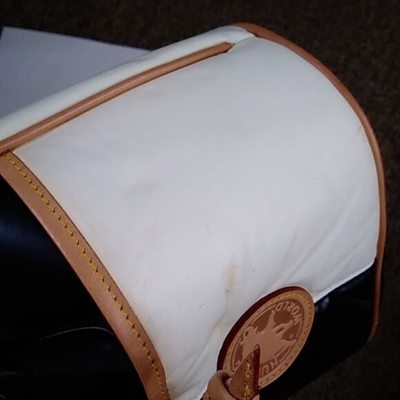 Vintage Authentic Hunting World Nylon W/ Leather Crossbody Bag Black White Tan - Picture 11 of 16